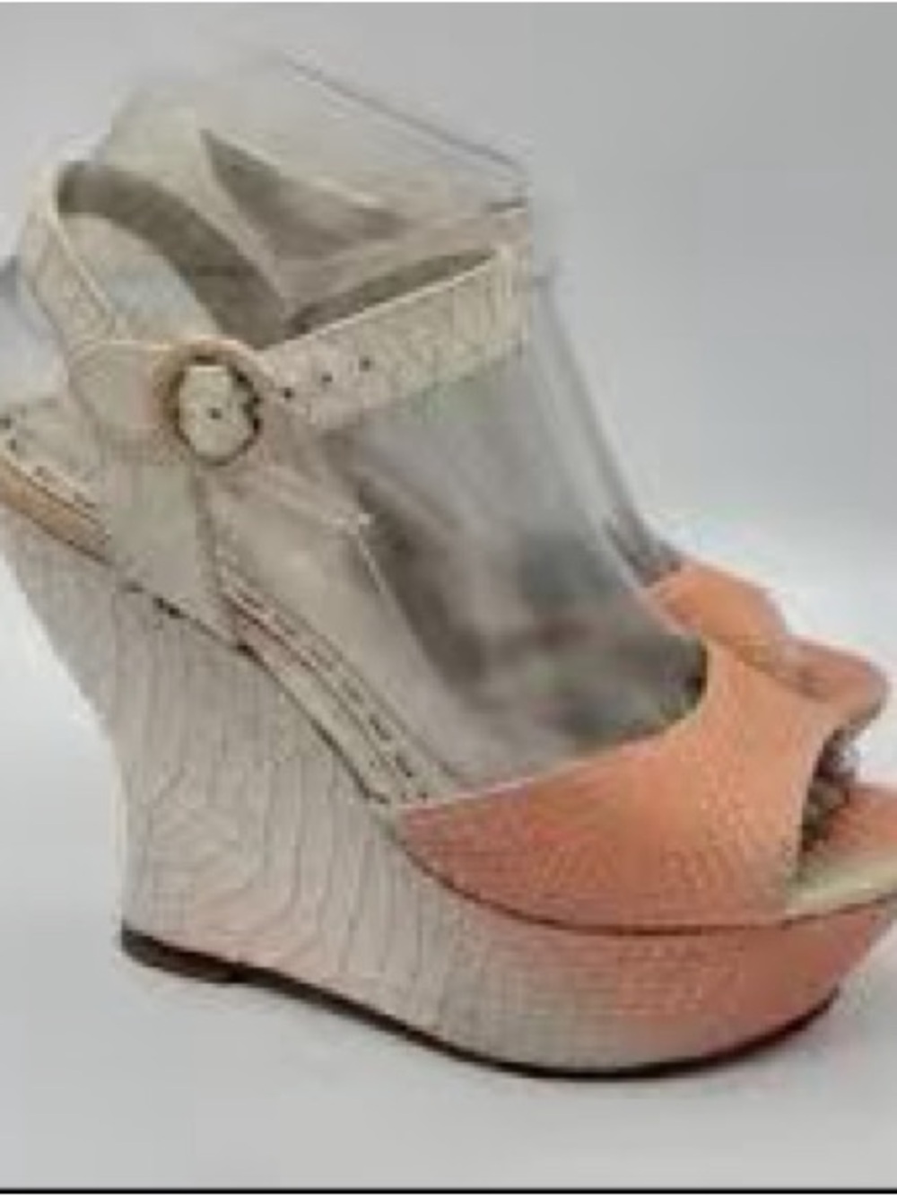 Alice + Olivia Peach and Cream Wedge Sandals